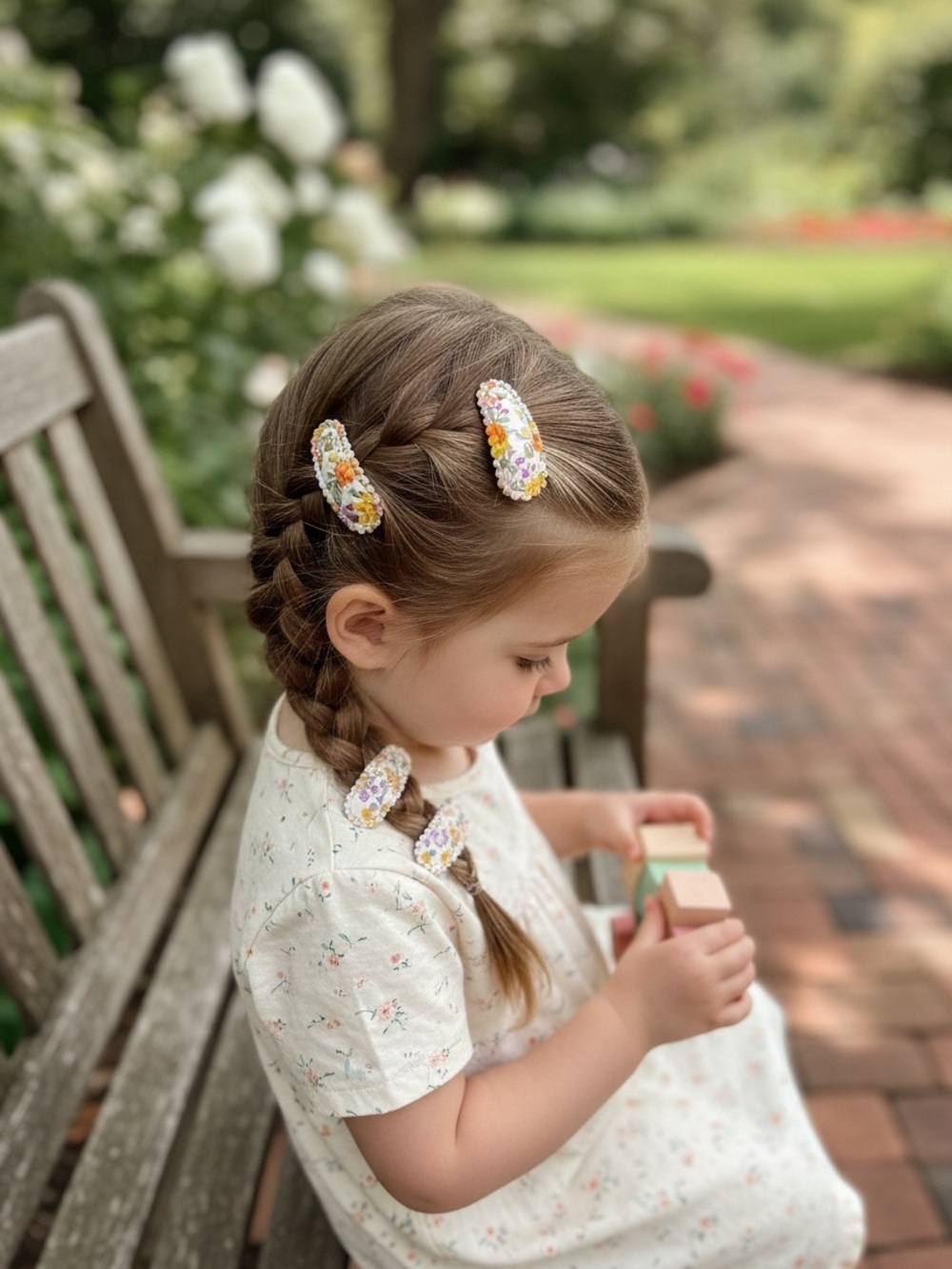 Floral Fabric Covered Scalloped Snap Hair Clips Cottagecore Liberty Style Set